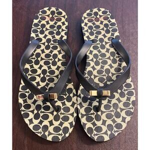 Coach New York Logo Flip Flops Thong Sandals Black Size 7-8 Summer Resort Beach